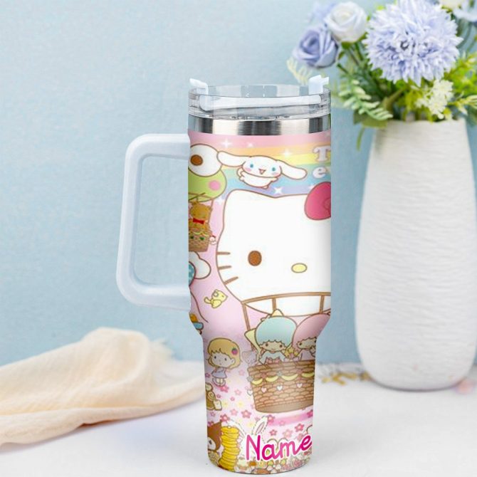 Hello Kitty Cartoon Custom Stanley Quencher 40Oz Stainless Steel Tumbler With Handle - Image 3