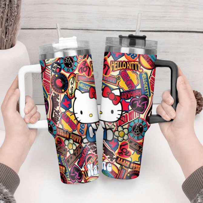 Hello Kitty Cartoon Custom Stanley Quencher 40Oz Stainless Steel Tumbler With Handle - Image 2