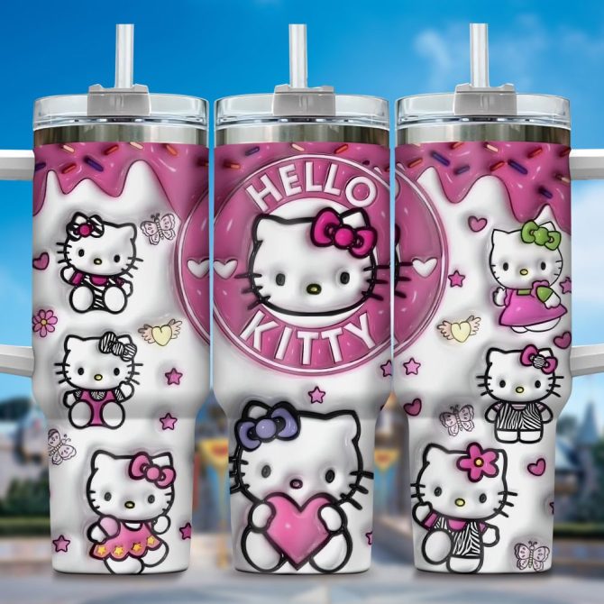Hello Kitty Cartoon Custom Stanley Quencher 40Oz Stainless Steel Tumbler With Handle