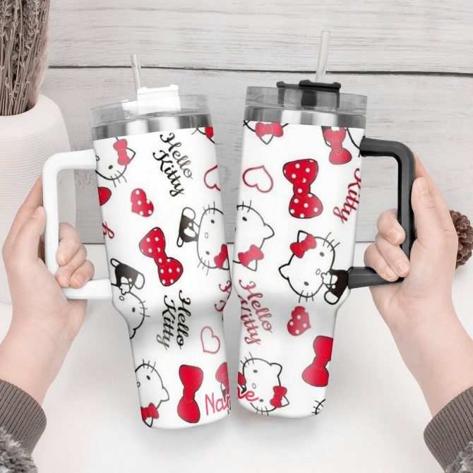 Hello Kitty Cartoon Custom Stanley Quencher 40Oz Stainless Steel Tumbler With Handle - Image 2