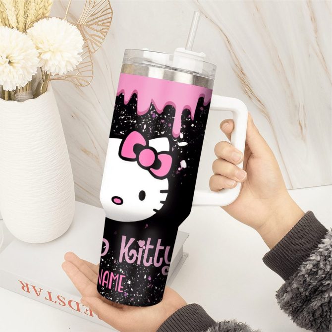 Hello Kitty Cartoon Custom Stanley Quencher 40Oz Stainless Steel Tumbler With Handle - Image 4