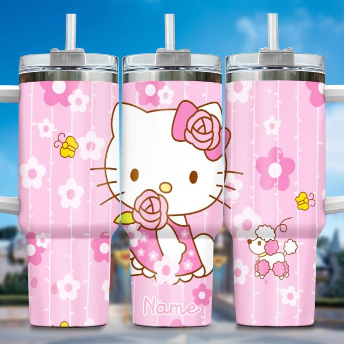 Hello Kitty Cartoon Custom Stanley Quencher 40Oz Stainless Steel Tumbler With Handle