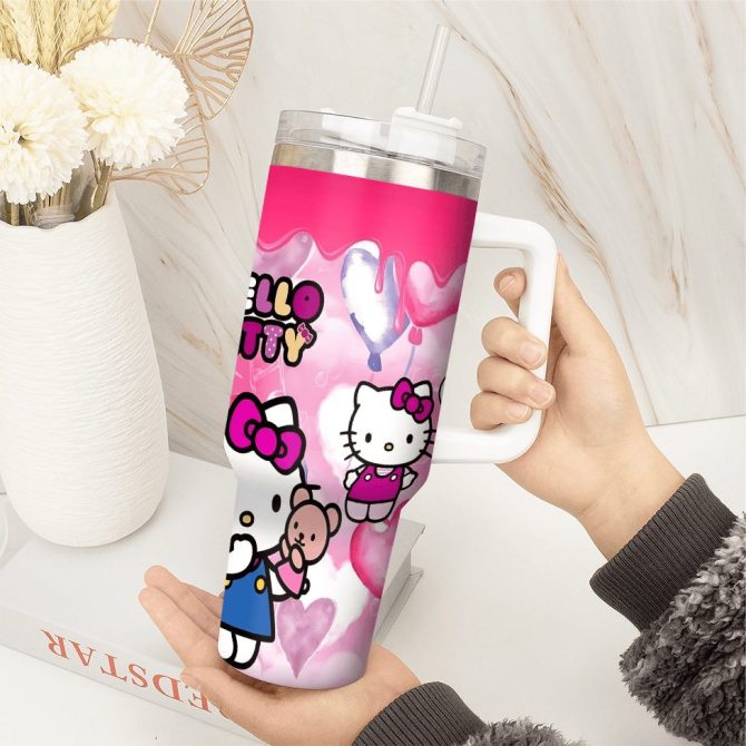 Hello Kitty Cartoon Custom Stanley Quencher 40Oz Stainless Steel Tumbler With Handle - Image 2