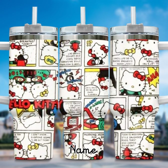 Hello Kitty Cartoon Custom Stanley Quencher 40Oz Stainless Steel Tumbler With Handle