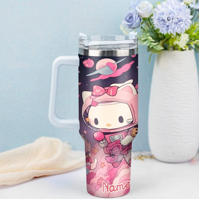 Hello Kitty Cartoon Custom Stanley Quencher 40Oz Stainless Steel Tumbler With Handle - Image 4