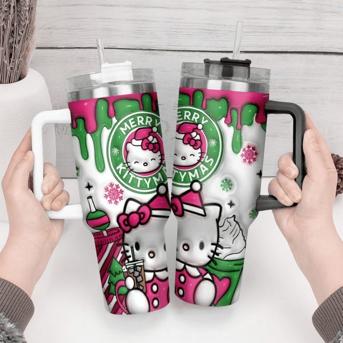 Hello Kitty Cartoon Custom Stanley Quencher 40Oz Stainless Steel Tumbler With Handle - Image 3