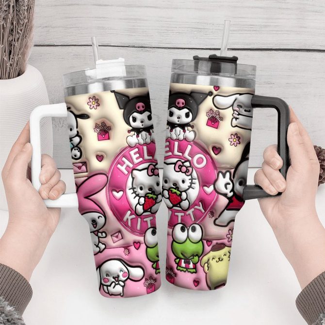 Hello Kitty Cartoon Custom Stanley Quencher 40Oz Stainless Steel Tumbler With Handle - Image 4