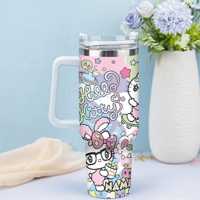 Hello Kitty Cartoon Custom Stanley Quencher 40Oz Stainless Steel Tumbler With Handle - Image 2