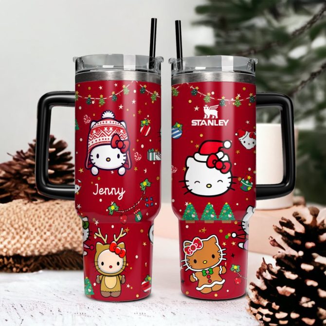 Hello Kitty Cartoon Custom Stanley Quencher 40Oz Stainless Steel Tumbler With Handle - Image 2