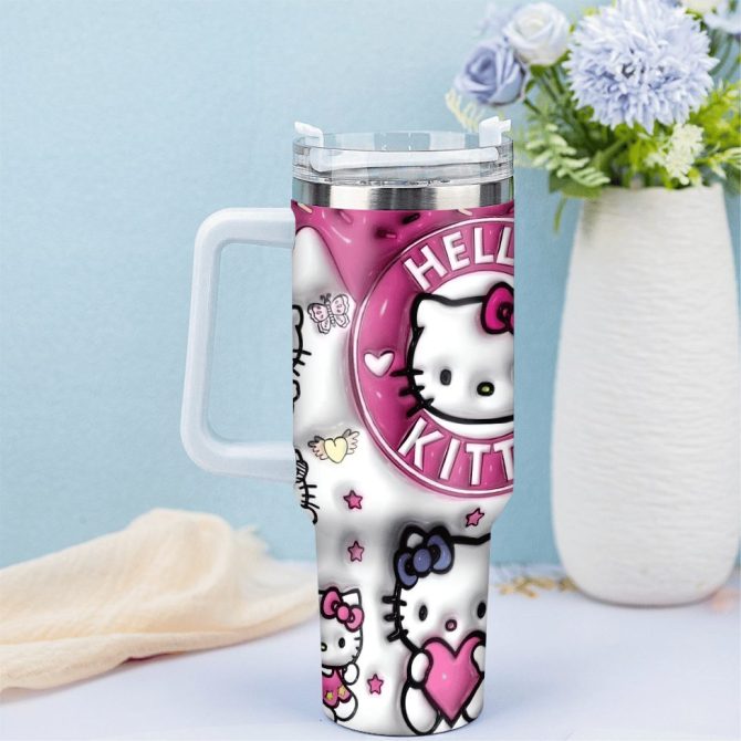 Hello Kitty Cartoon Custom Stanley Quencher 40Oz Stainless Steel Tumbler With Handle - Image 3