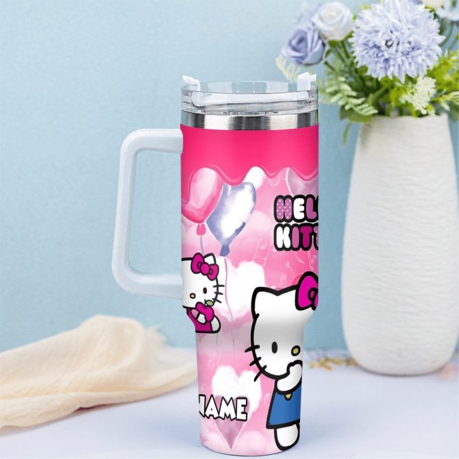 Hello Kitty Cartoon Custom Stanley Quencher 40Oz Stainless Steel Tumbler With Handle - Image 3
