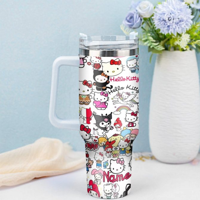 Hello Kitty Cartoon Custom Stanley Quencher 40Oz Stainless Steel Tumbler With Handle - Image 2