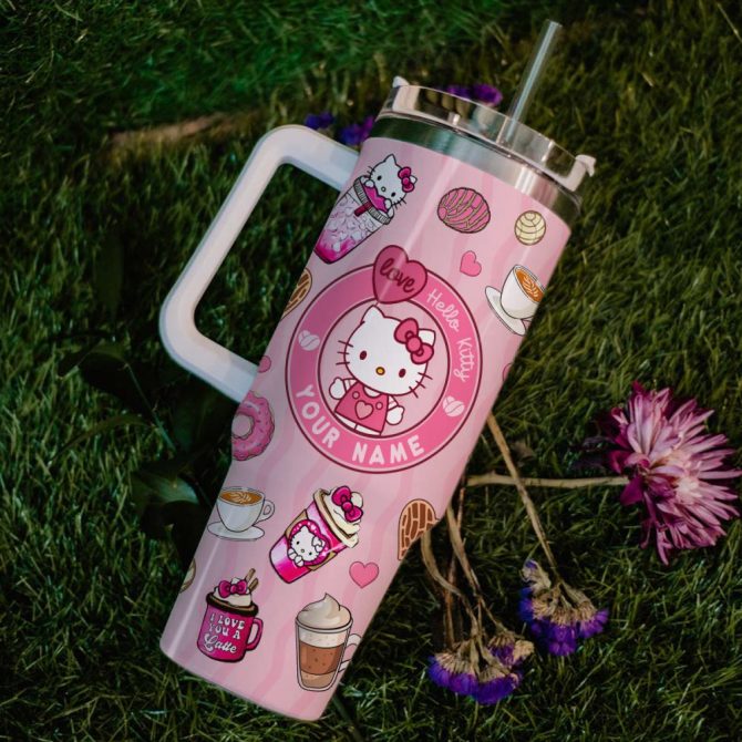 Hello Kitty Cartoon Custom Stanley Quencher 40Oz Stainless Steel Tumbler With Handle - Image 6