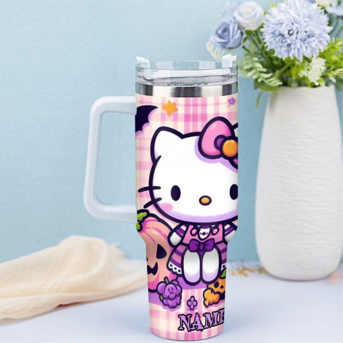 Hello Kitty Cartoon Custom Stanley Quencher 40Oz Stainless Steel Tumbler With Handle - Image 3