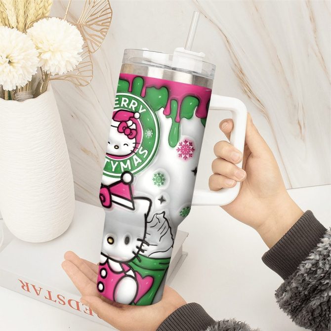 Hello Kitty Cartoon Custom Stanley Quencher 40Oz Stainless Steel Tumbler With Handle - Image 4