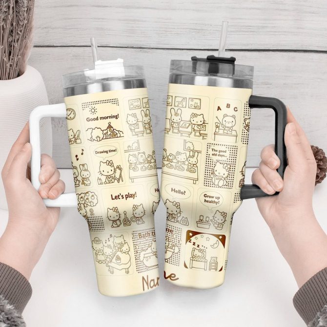 Hello Kitty Cartoon Custom Stanley Quencher 40Oz Stainless Steel Tumbler With Handle - Image 2