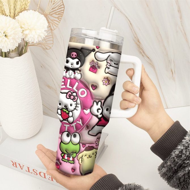 Hello Kitty Cartoon Custom Stanley Quencher 40Oz Stainless Steel Tumbler With Handle - Image 2