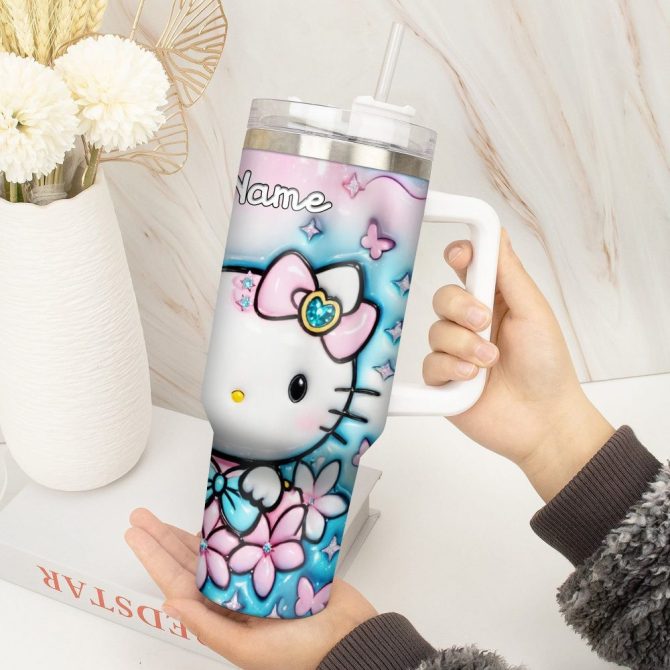 Hello Kitty Cartoon Custom Stanley Quencher 40Oz Stainless Steel Tumbler With Handle - Image 2
