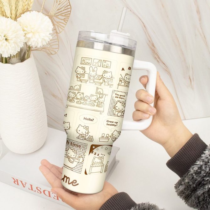 Hello Kitty Cartoon Custom Stanley Quencher 40Oz Stainless Steel Tumbler With Handle - Image 3