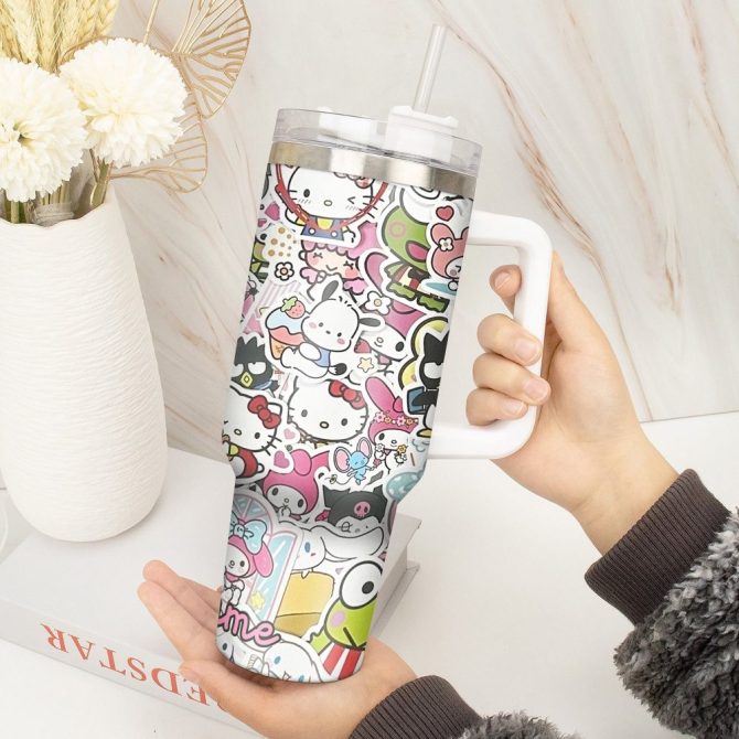 Hello Kitty Cartoon Custom Stanley Quencher 40Oz Stainless Steel Tumbler With Handle - Image 4