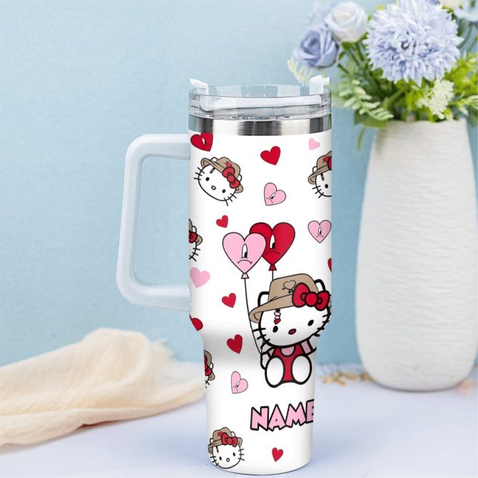 Hello Kitty Cartoon Custom Stanley Quencher 40Oz Stainless Steel Tumbler With Handle - Image 3