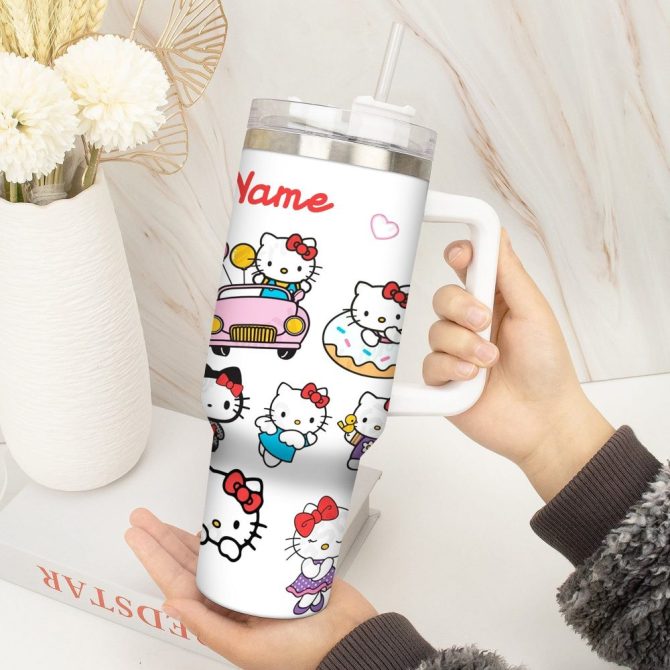 Hello Kitty Cartoon Custom Stanley Quencher 40Oz Stainless Steel Tumbler With Handle - Image 2