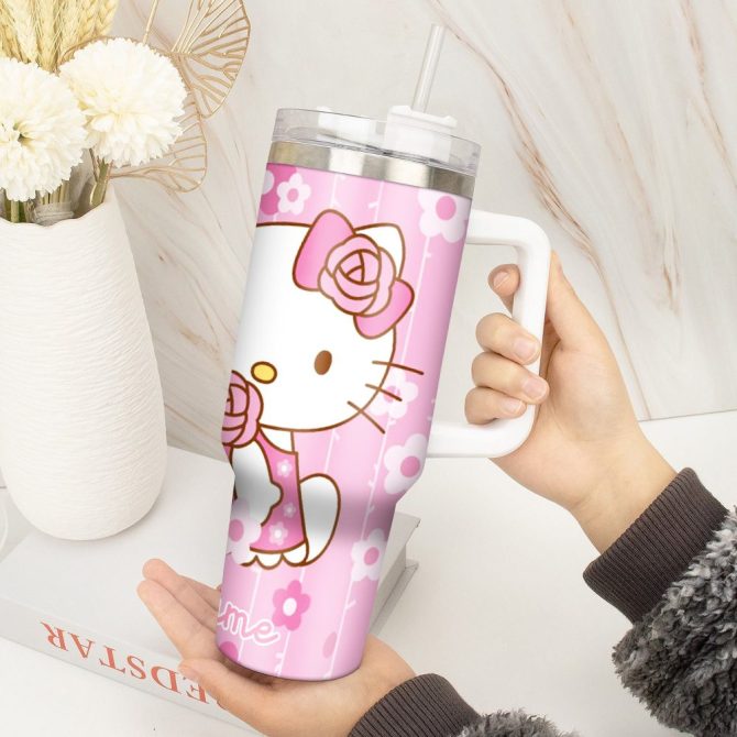 Hello Kitty Cartoon Custom Stanley Quencher 40Oz Stainless Steel Tumbler With Handle - Image 4