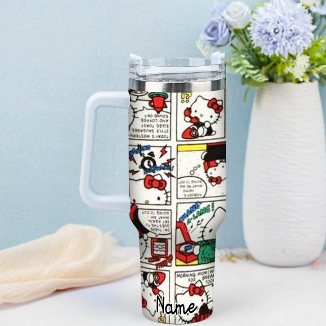 Hello Kitty Cartoon Custom Stanley Quencher 40Oz Stainless Steel Tumbler With Handle - Image 3