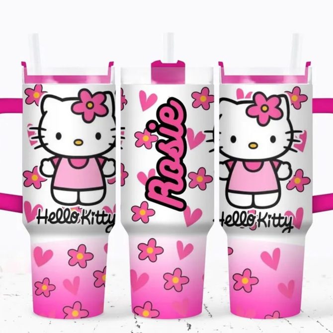 Hello Kitty Cartoon Custom Stanley Quencher 40Oz Stainless Steel Tumbler With Handle - Image 2