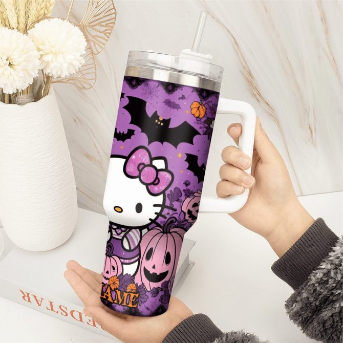 Hello Kitty Cartoon Custom Stanley Quencher 40Oz Stainless Steel Tumbler With Handle - Image 4