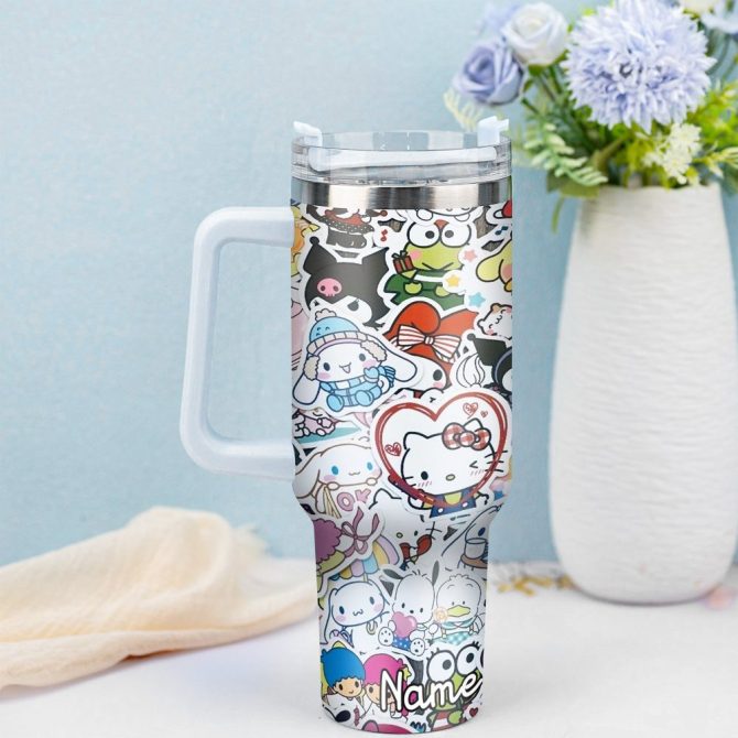 Hello Kitty Cartoon Custom Stanley Quencher 40Oz Stainless Steel Tumbler With Handle - Image 4