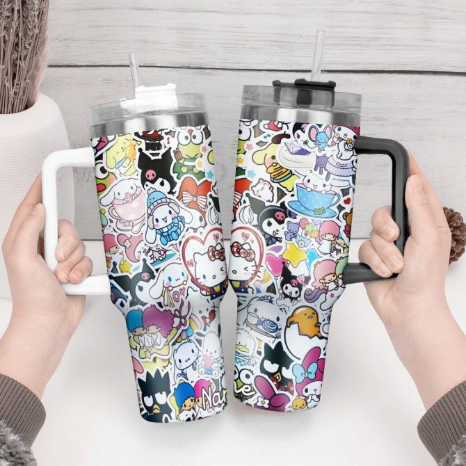 Hello Kitty Cartoon Custom Stanley Quencher 40Oz Stainless Steel Tumbler With Handle - Image 3