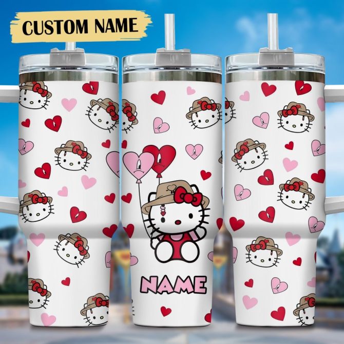 Hello Kitty Cartoon Custom Stanley Quencher 40Oz Stainless Steel Tumbler With Handle