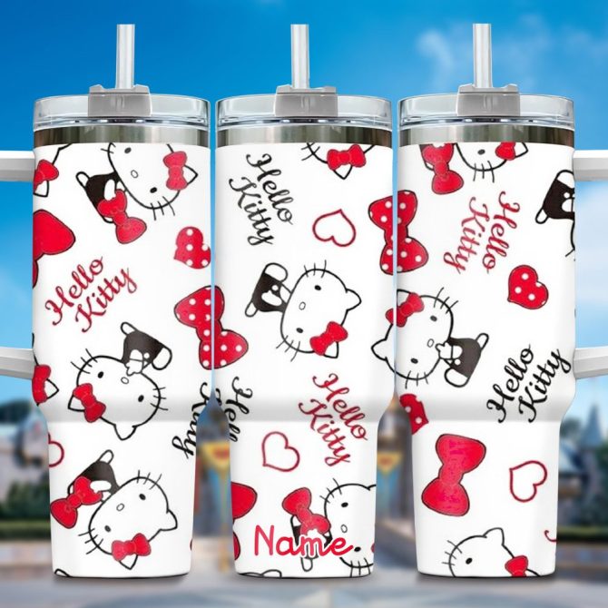 Hello Kitty Cartoon Custom Stanley Quencher 40Oz Stainless Steel Tumbler With Handle