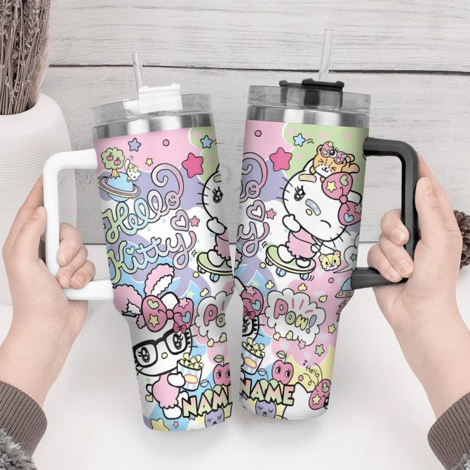 Hello Kitty Cartoon Custom Stanley Quencher 40Oz Stainless Steel Tumbler With Handle - Image 3