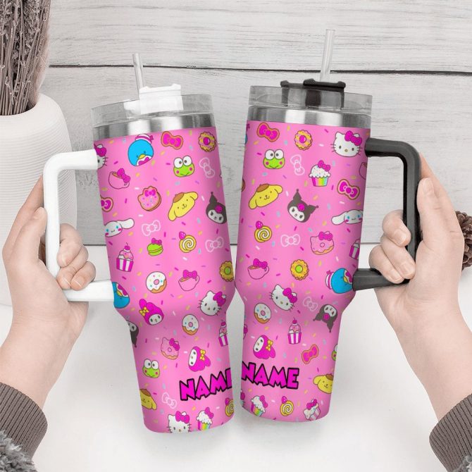 Hello Kitty Cartoon Custom Stanley Quencher 40Oz Stainless Steel Tumbler With Handle - Image 4