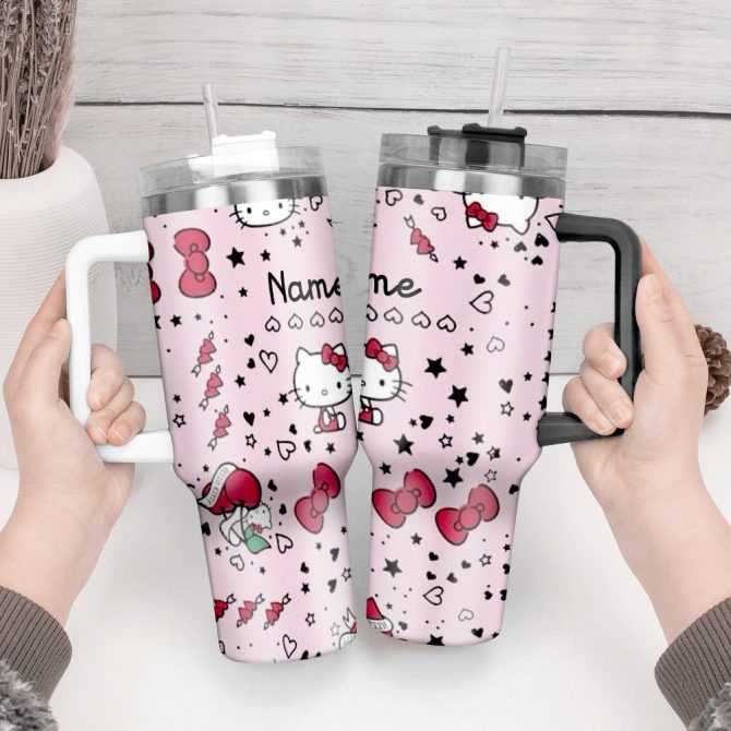 Hello Kitty Cartoon Custom Stanley Quencher 40Oz Stainless Steel Tumbler With Handle - Image 2