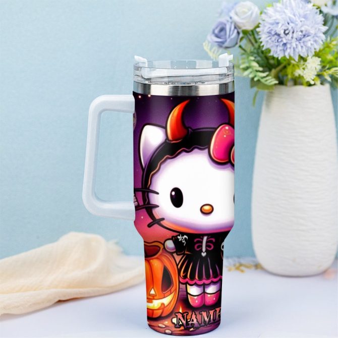 Hello Kitty Cartoon Custom Stanley Quencher 40Oz Stainless Steel Tumbler With Handle - Image 3
