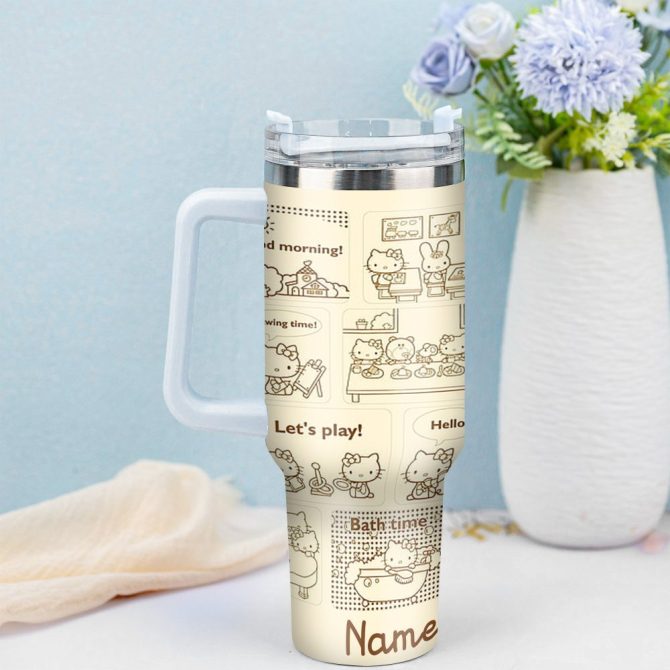 Hello Kitty Cartoon Custom Stanley Quencher 40Oz Stainless Steel Tumbler With Handle - Image 4