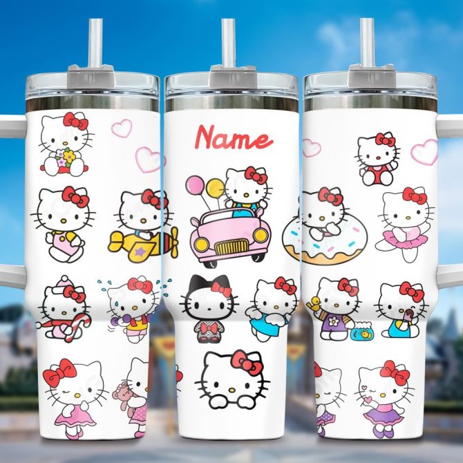 Hello Kitty Cartoon Custom Stanley Quencher 40Oz Stainless Steel Tumbler With Handle