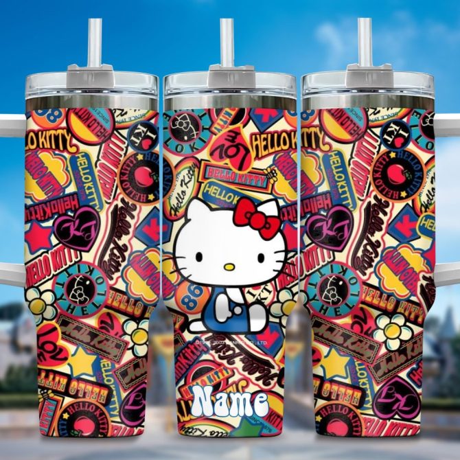 Hello Kitty Cartoon Custom Stanley Quencher 40Oz Stainless Steel Tumbler With Handle