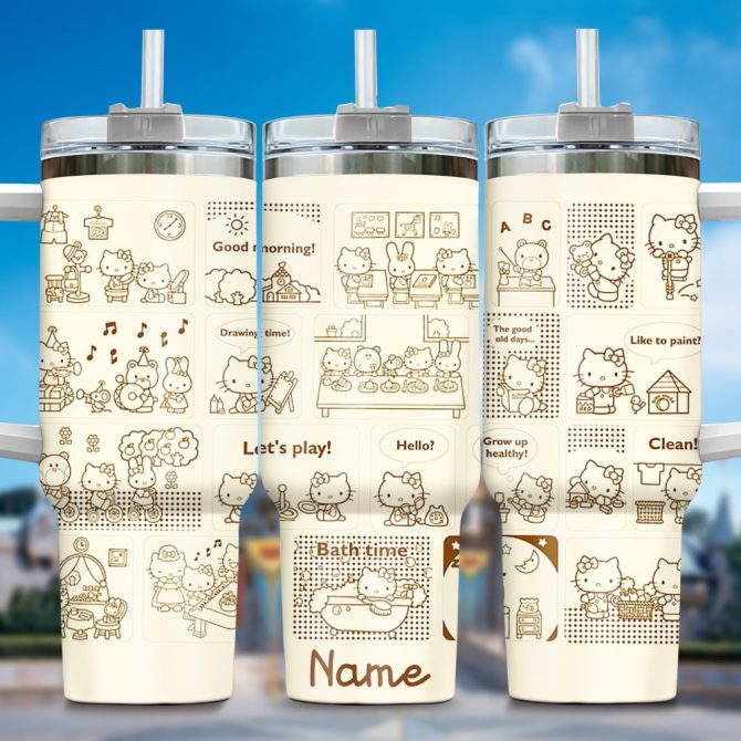 Hello Kitty Cartoon Custom Stanley Quencher 40Oz Stainless Steel Tumbler With Handle