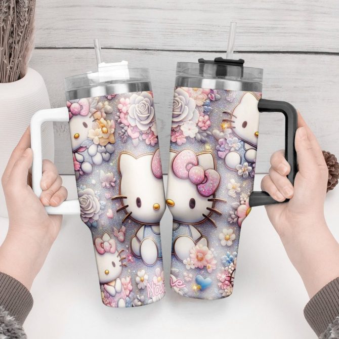 Hello Kitty Cartoon Custom Stanley Quencher 40Oz Stainless Steel Tumbler With Handle - Image 2