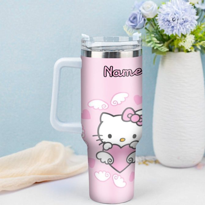Hello Kitty Cartoon Custom Stanley Quencher 40Oz Stainless Steel Tumbler With Handle - Image 2