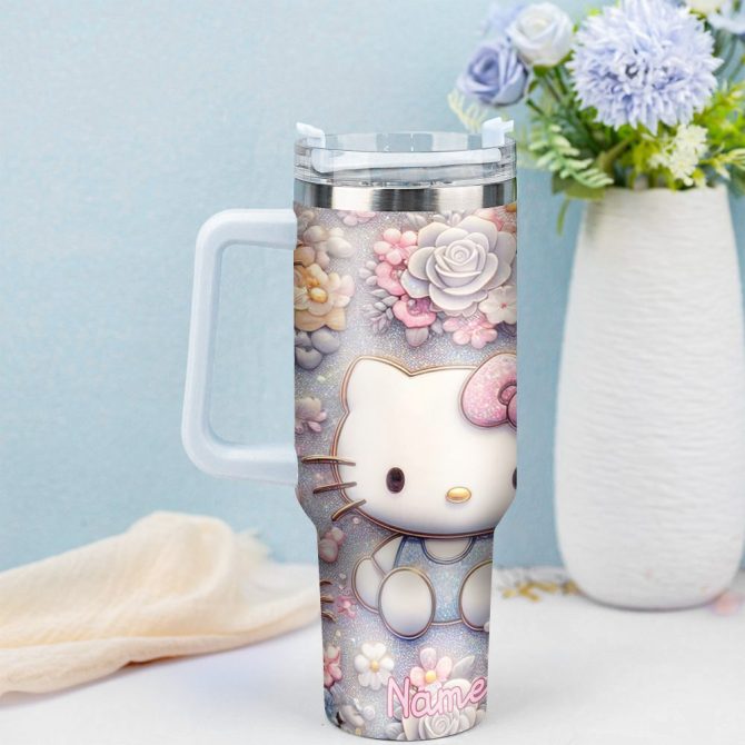 Hello Kitty Cartoon Custom Stanley Quencher 40Oz Stainless Steel Tumbler With Handle - Image 4