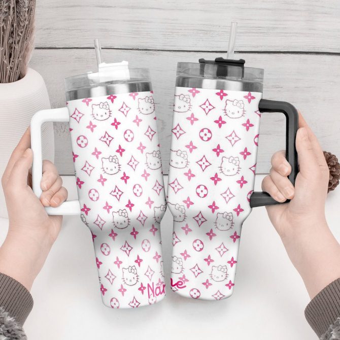 Hello Kitty Cartoon Custom Stanley Quencher 40Oz Stainless Steel Tumbler With Handle - Image 3