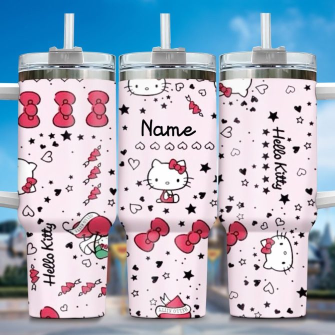 Hello Kitty Cartoon Custom Stanley Quencher 40Oz Stainless Steel Tumbler With Handle