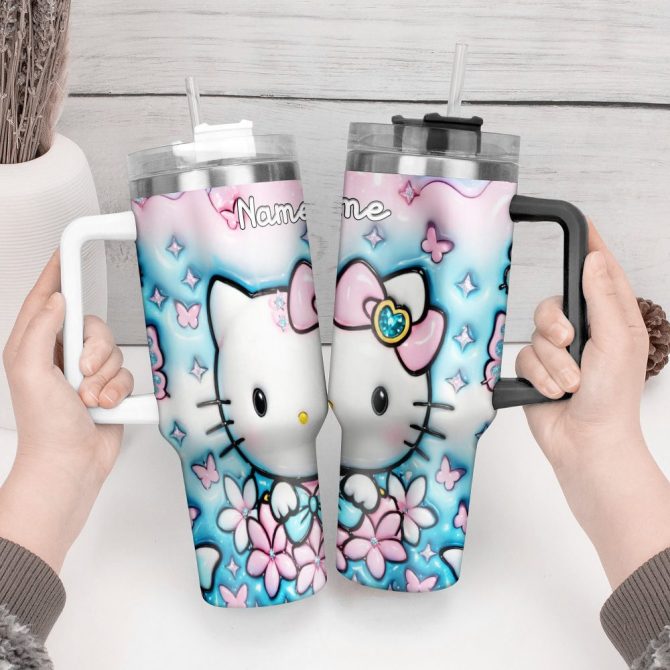 Hello Kitty Cartoon Custom Stanley Quencher 40Oz Stainless Steel Tumbler With Handle - Image 3