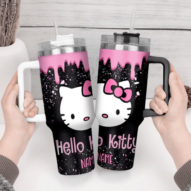 Hello Kitty Cartoon Custom Stanley Quencher 40Oz Stainless Steel Tumbler With Handle - Image 3