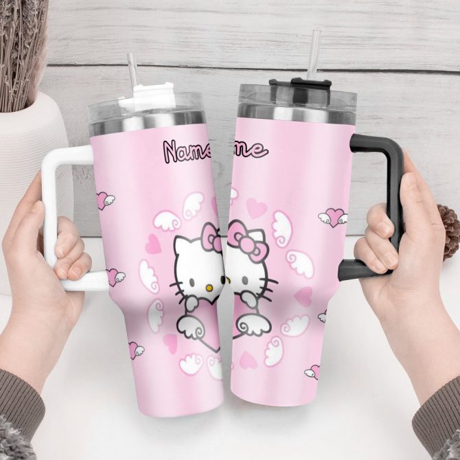 Hello Kitty Cartoon Custom Stanley Quencher 40Oz Stainless Steel Tumbler With Handle - Image 3